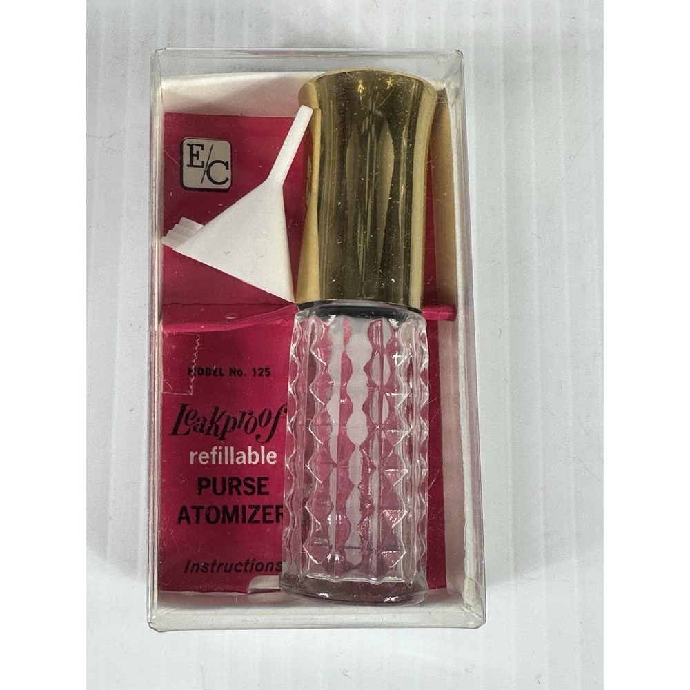 Vintage 1950s Leakproof Refillable Purse Atomizer Pink Diamond Cut Glass Funnel